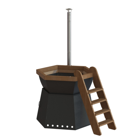 Банный чан 6 граней на подставке с ветрозащитой/печь (Чёрный)